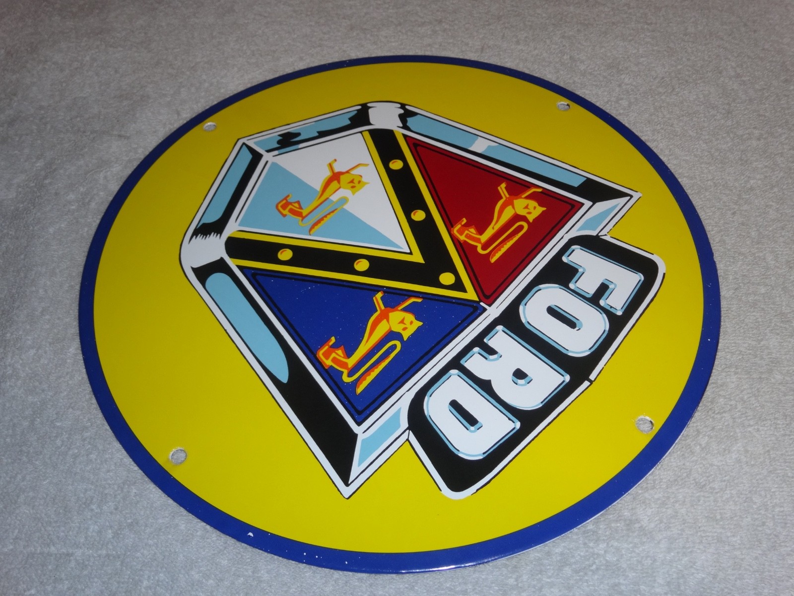 VINTAGE 11 3/4 in FORD AUTOMOBILE & TRUCK ADV. SIGN HEAVY METAL PORCELAIN #S 217