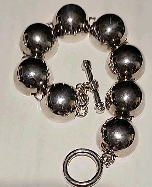 Vintage Signed BEST ball Chain Silvertone Bracelet Size 7