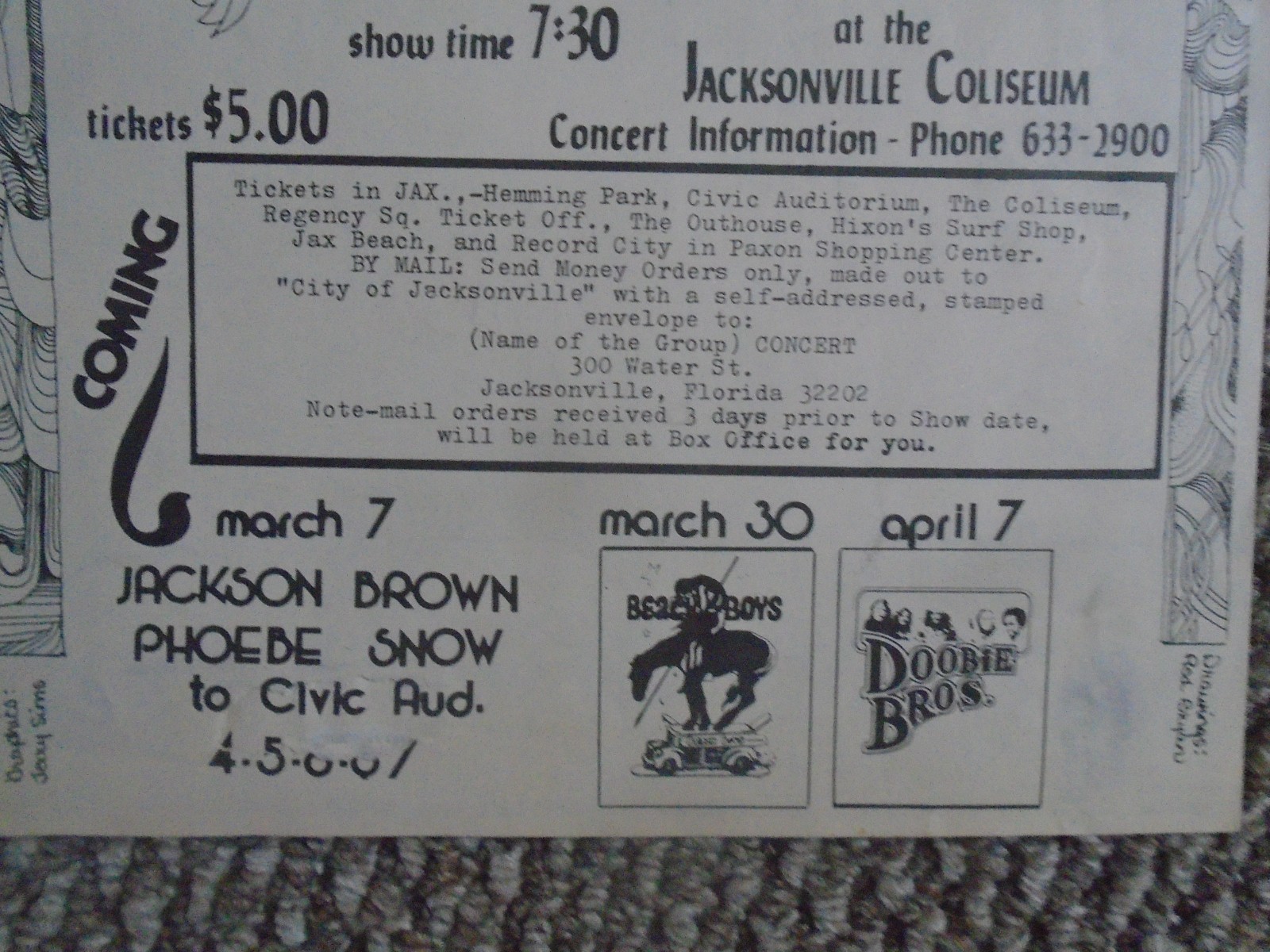 ORIGINAL CONCERT HANDBILL & TICKET-JOE WALSH & BARNSTORM-JACKSONVILLE-2_21_1975+