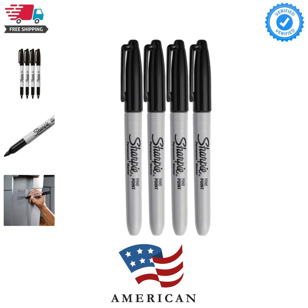 Permanent Markers, Fine Point, Black Ink 4-Pack