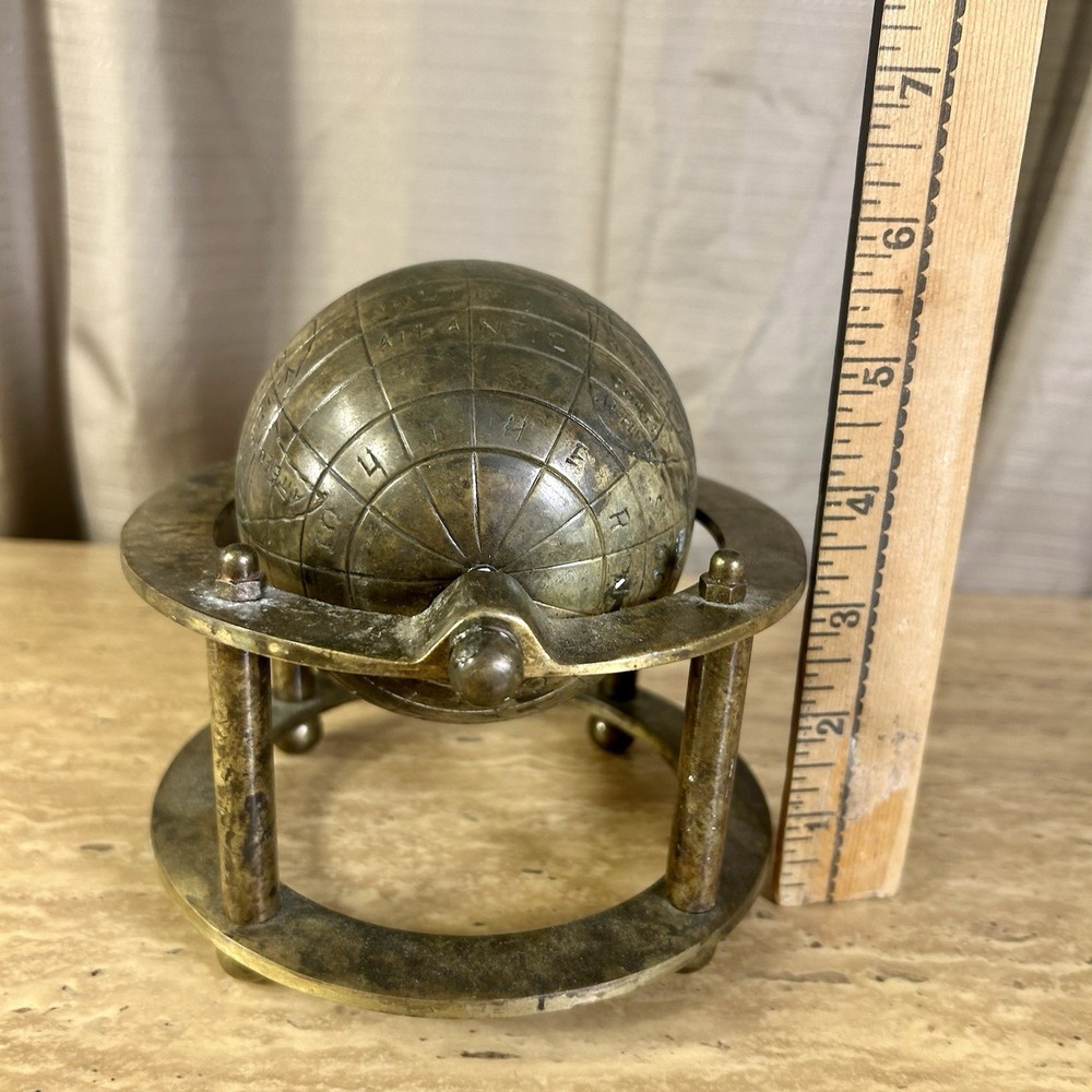 Table Globe Etched Old World Style Vintage Solid Brass Desk Office Study - 7 x 8