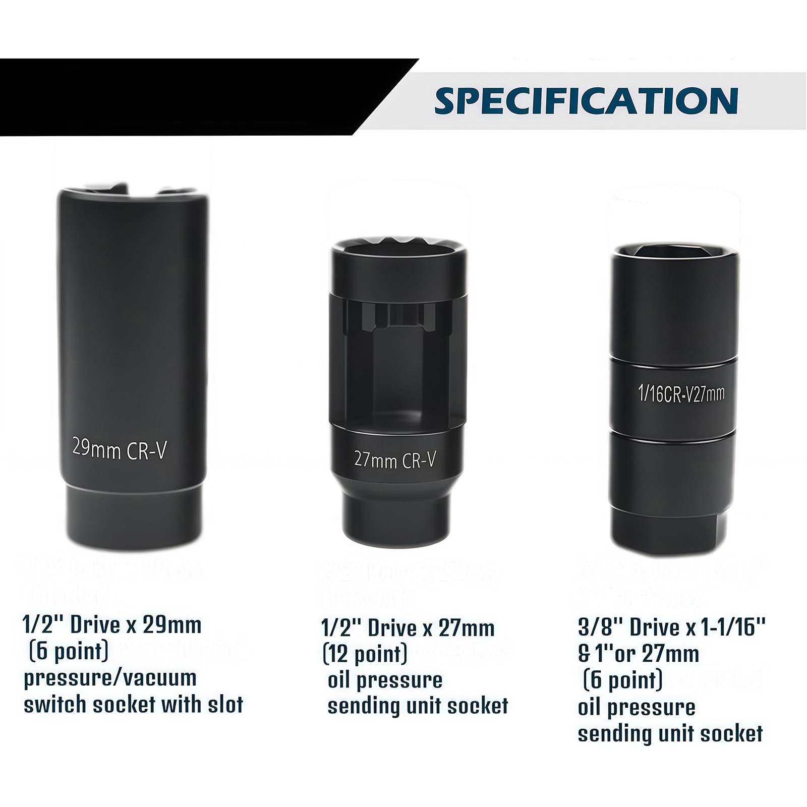 7pcs O2 Oxygen Sensor Socket Wrench Removal Tool 3/8" 1/2" Drive x 7/8" 22mm Set