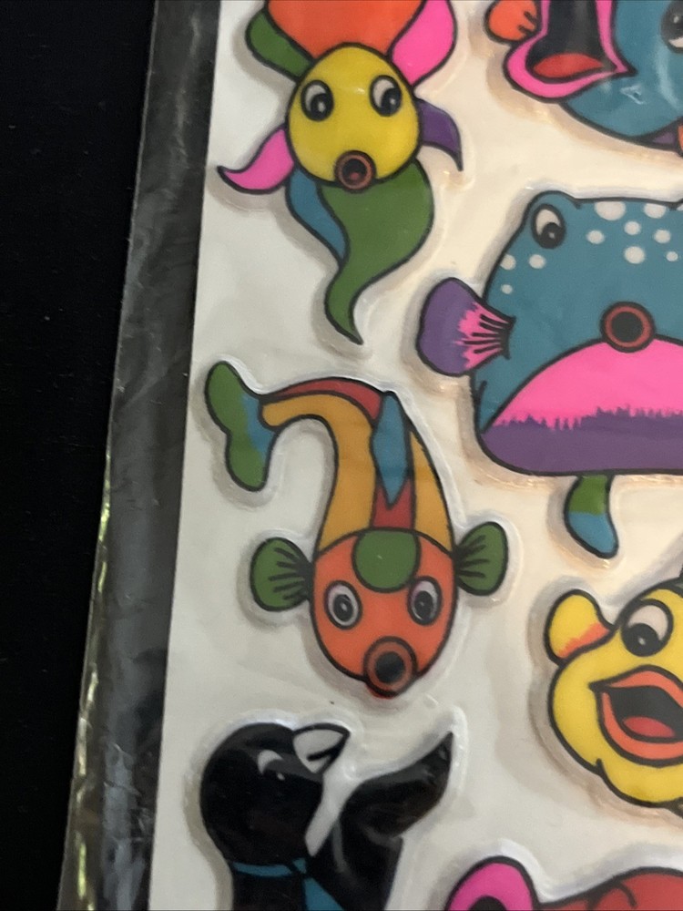 NEW Vintage 80’s Puffy Happy Sticker Sheet - FISH -