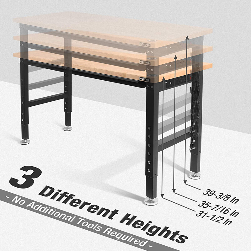 48" Adjustable Workbench 2000 LBS Load Capacity with Power Outlets Heavy-Duty