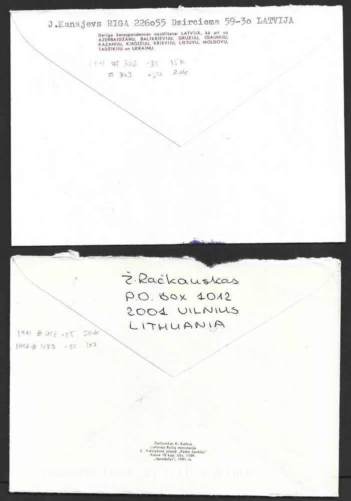 Lithuania 1992-93 covers to US (12)