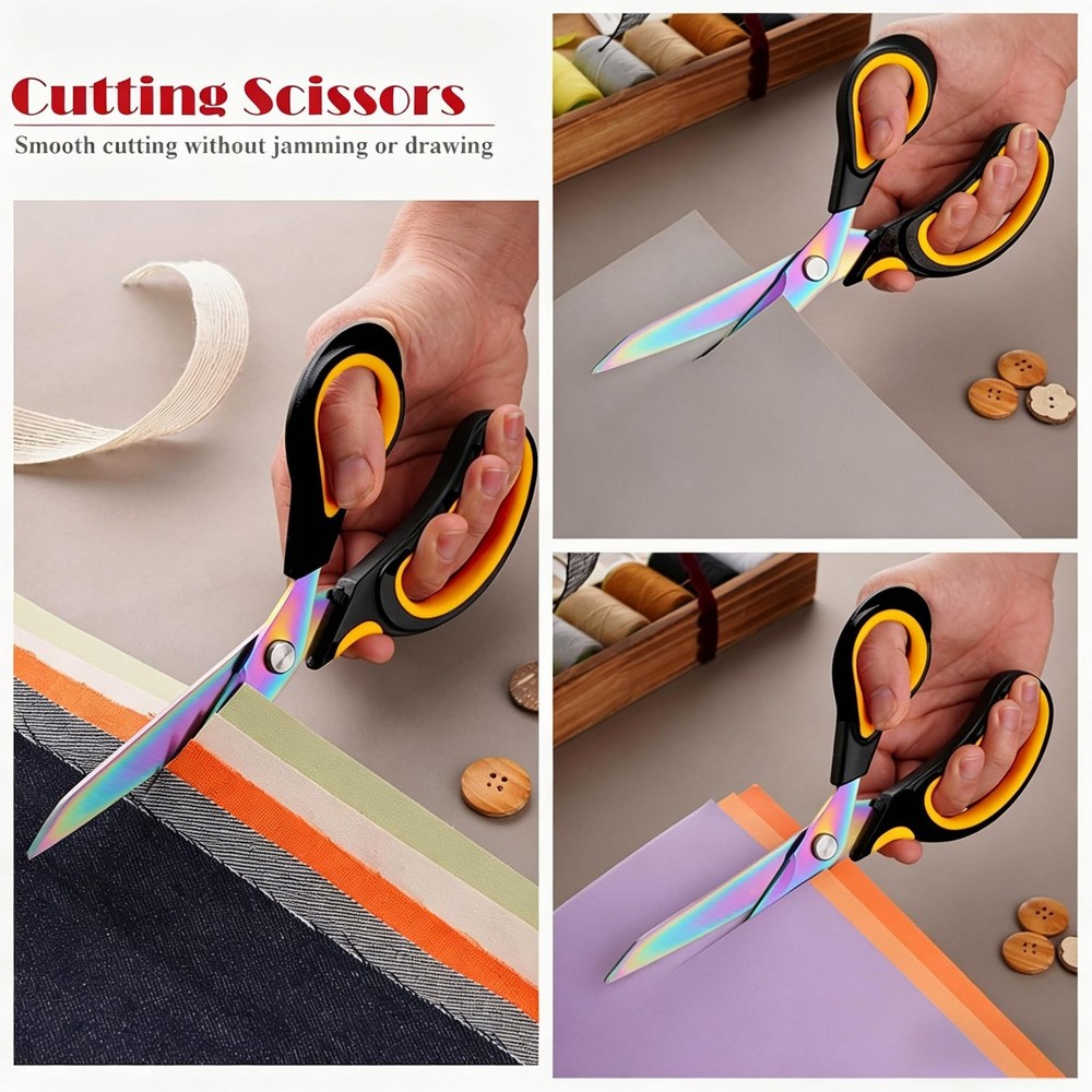 Scissors Multi-Purpose, 9.5" Sharp Sewing Scissors, Professional Heavy Yellow