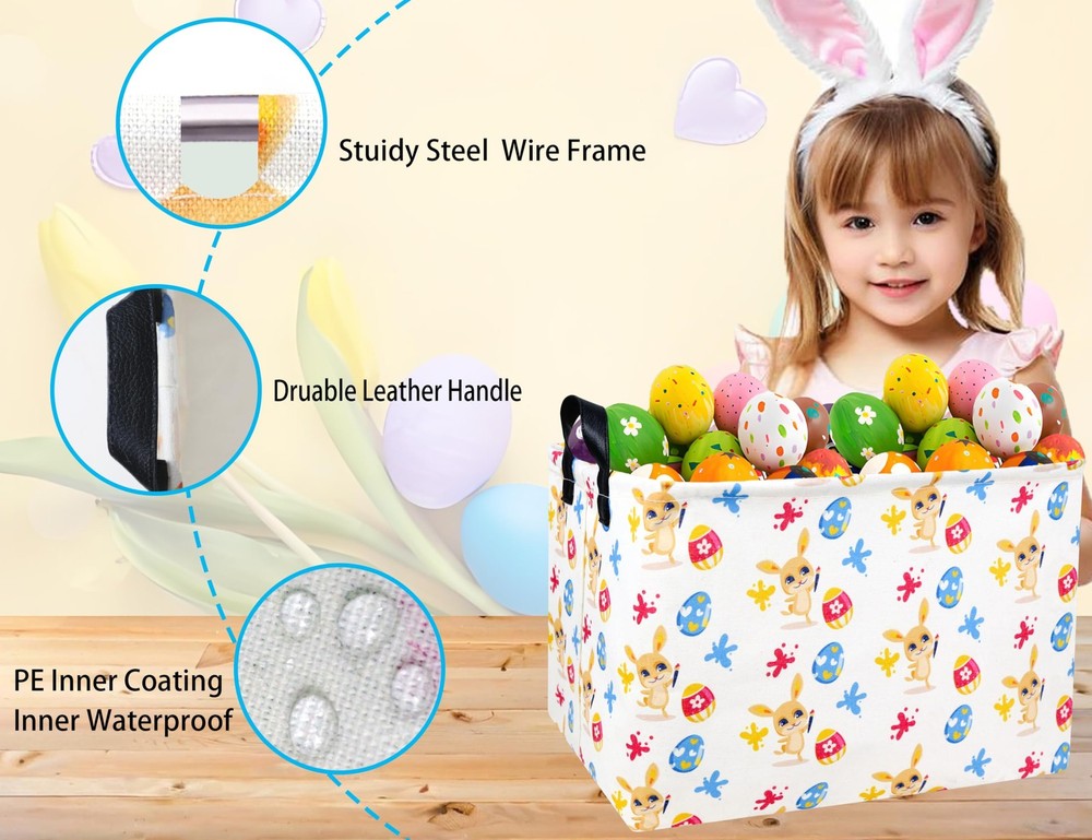 BOOHIT Rectangle Empty Easter Baskets Boy Large Toy Storage Bin Girls collaps...