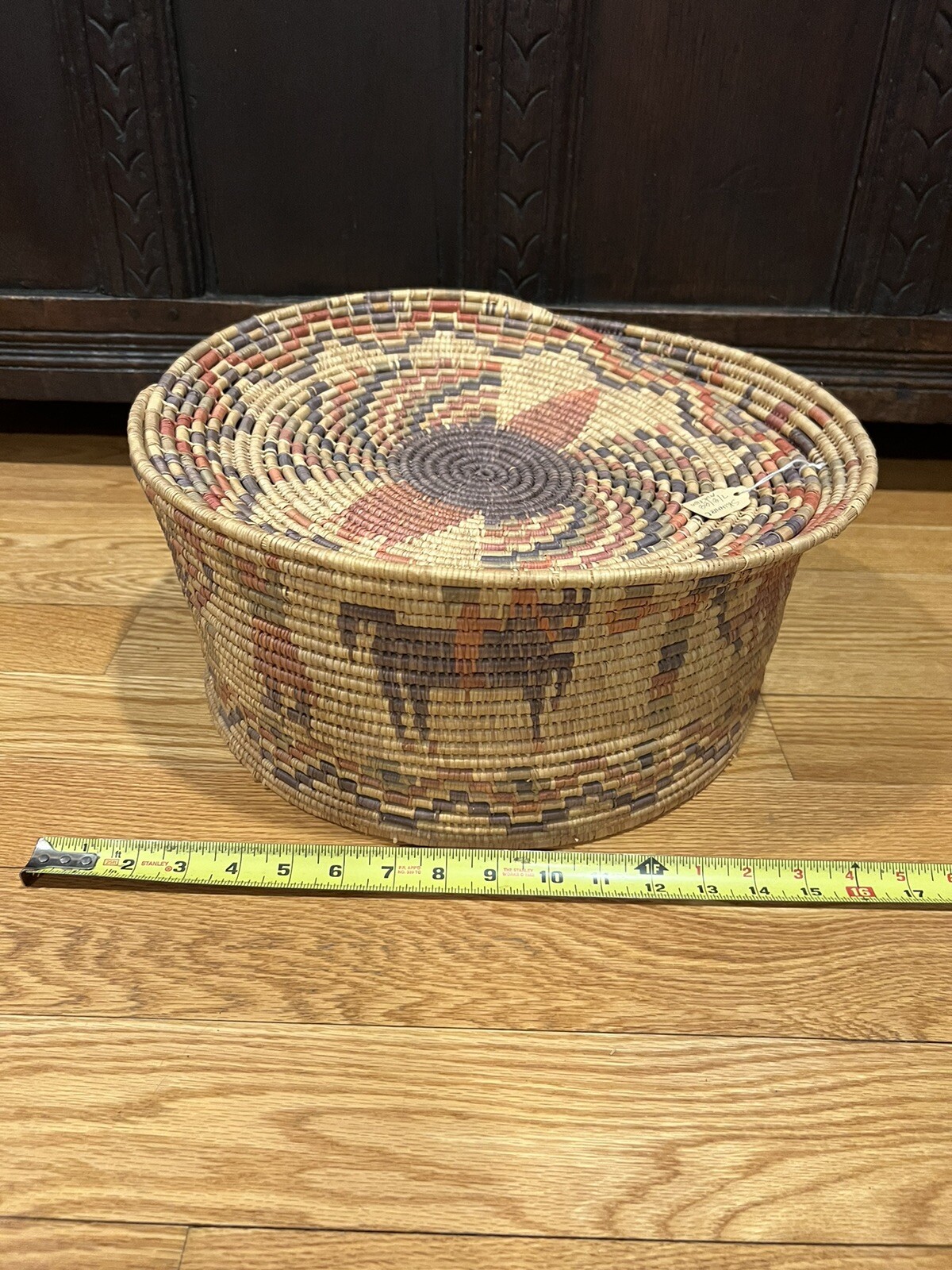 OLD  BASKET FIGURAL BOWL Mexican  HORSES PEOPLE Skinner 15 1/2”