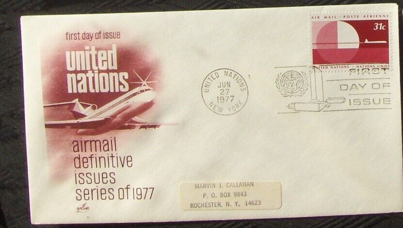 United Nations FDC AIRMAIL DEFINITIVE ISSUES, NY 1977.