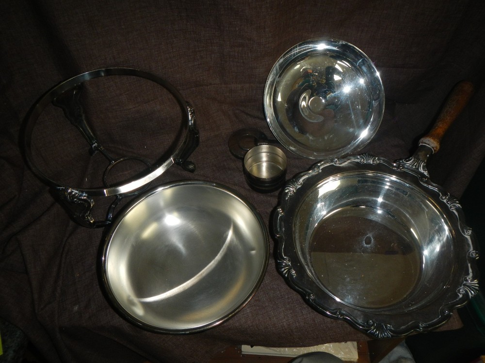 Georgetown Heavy Silverplate Chafing Dish W/Lid, Stand, Burner F.B. Rogers