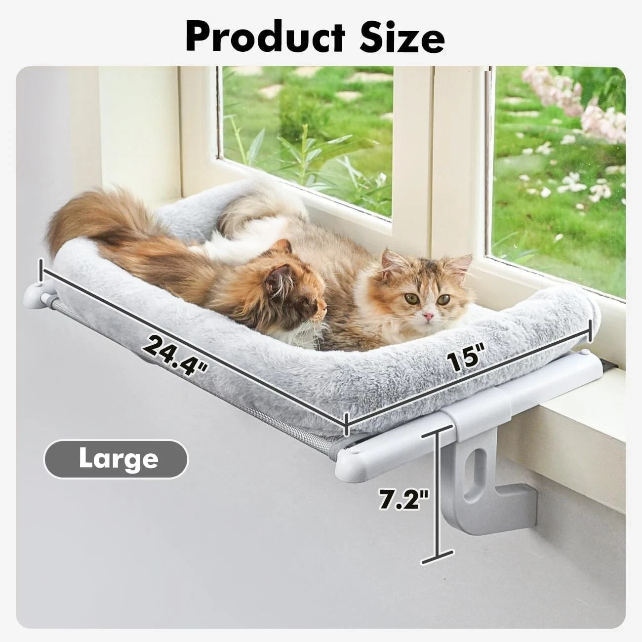 Cat Window Perch with Bolster, Adjustable Hammock Seat for Large Cats Gray