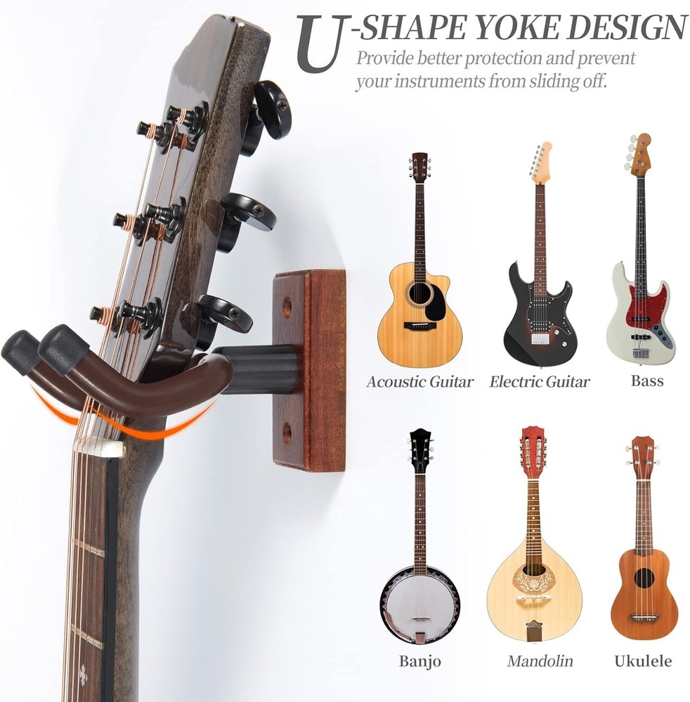 Compact Guitar Wall Mount 2 Pack Sturdy Design for Safe Instrument Display