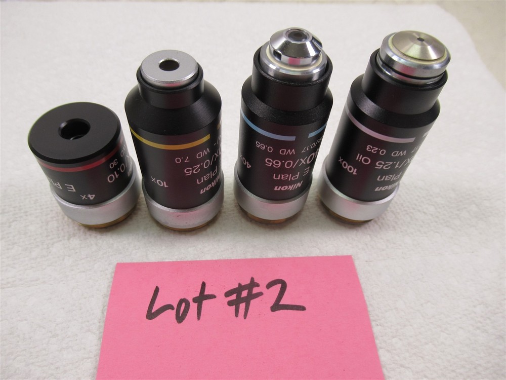 Lot of 4 Nikon Eclipse Series Microscope Objective Lenses E Plan 100x 40x 10x 4x