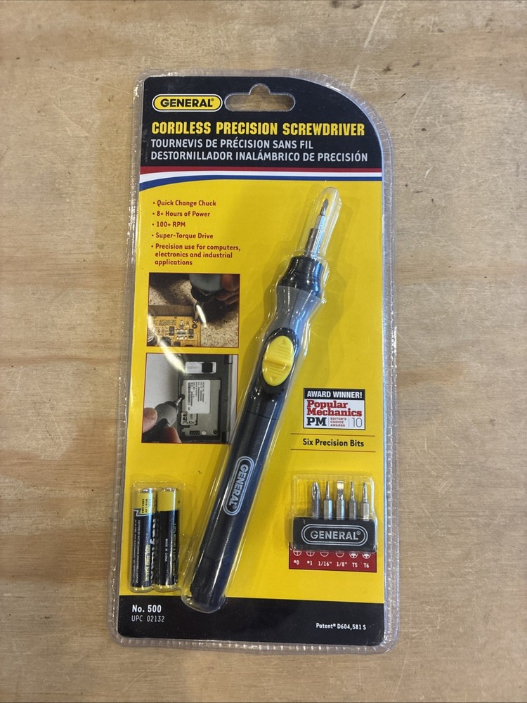 4404) GENERAL Cordless Screwdriver Kit - Model 500 - with AAA Batteries & 6 Bits