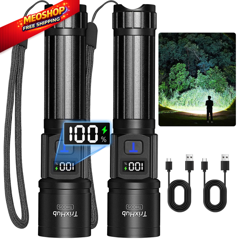 TrixHub Rechargeable Flashlights 2 Pack, Super Bright High 2Pack, Black