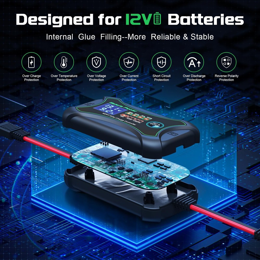 Sunrock 10Pro 10A MPPT Wireless Solar Charge Controller BT 12V Battery