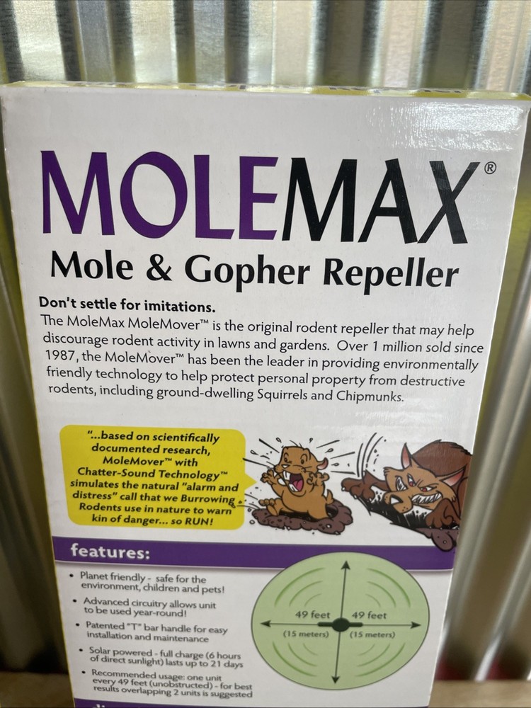 (2) Molemax Bonide Mole & Gopher Repeller Sonic Spike Solar Powered Day & Night