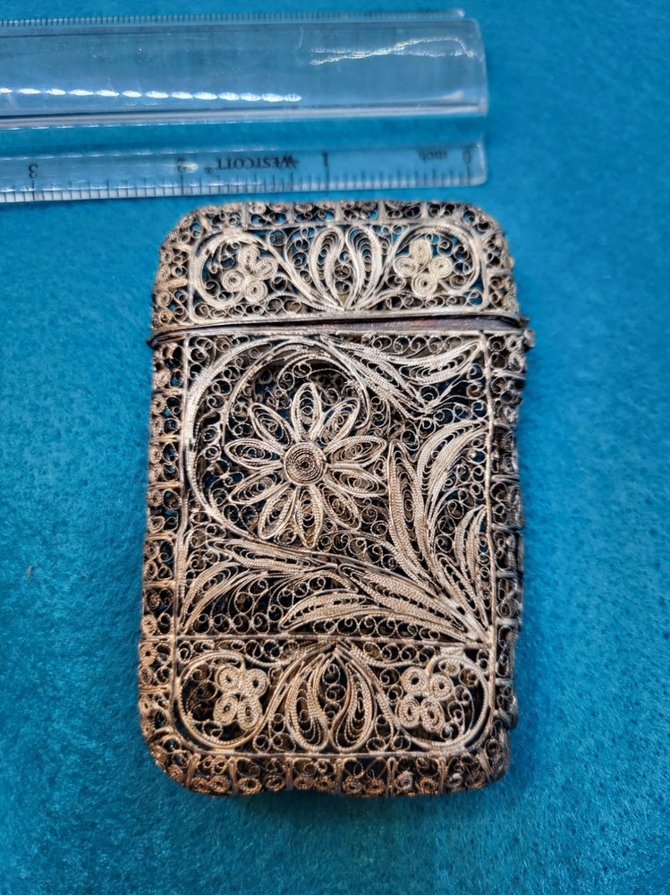 Antique Silver? Filigree Card Case Cigarette Case? Old Scroll Work Two Designs