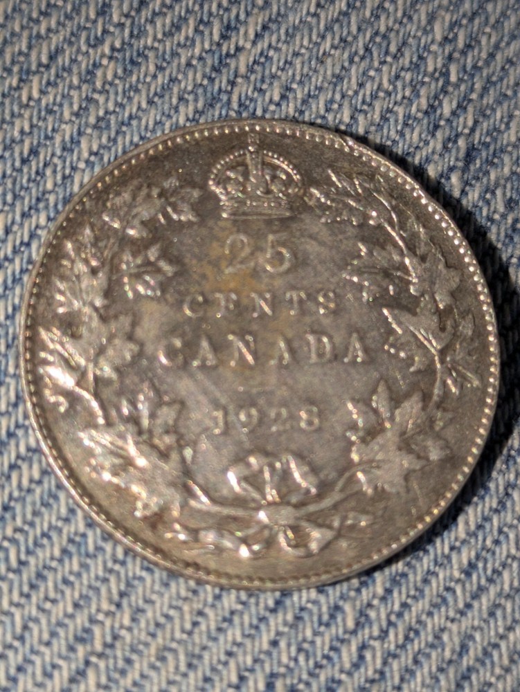 CANADA, 1928, 25 CENTS, SILVER, KM#24a, Very FINE