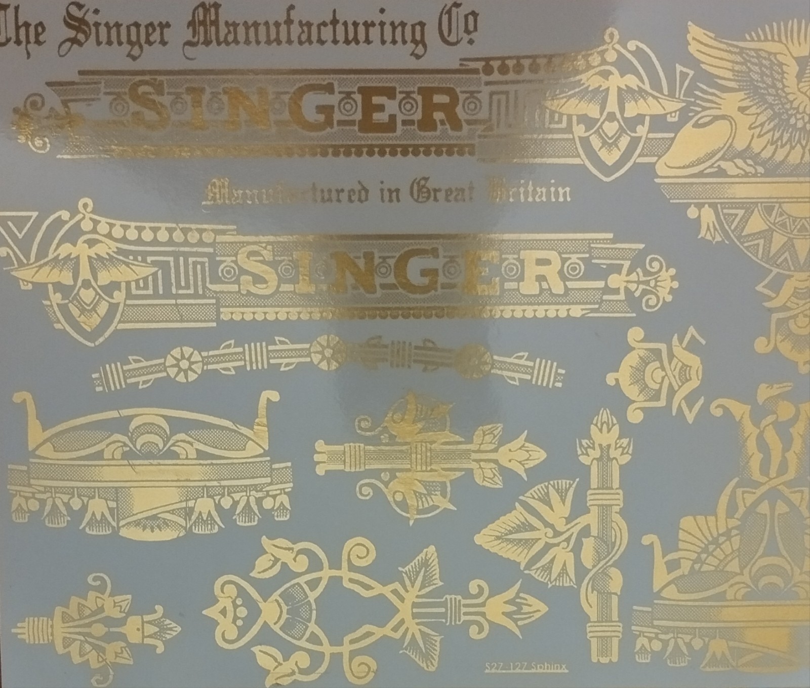 Restoration decals for Singer 27 or 127 Sphinx sewing machine