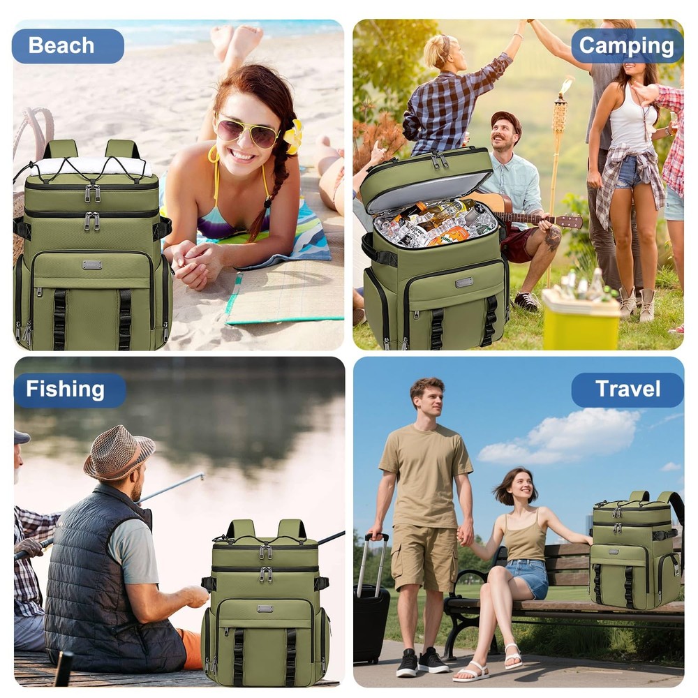 Weitars Insulated Cooler Backpack,Double Deck Waterproof Soft Large, Green