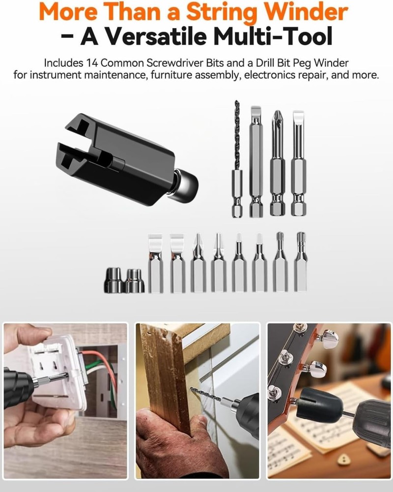 250RPM Guitar String Winder Tool with LED Light, String Cutter, Bridge Pin Pu...