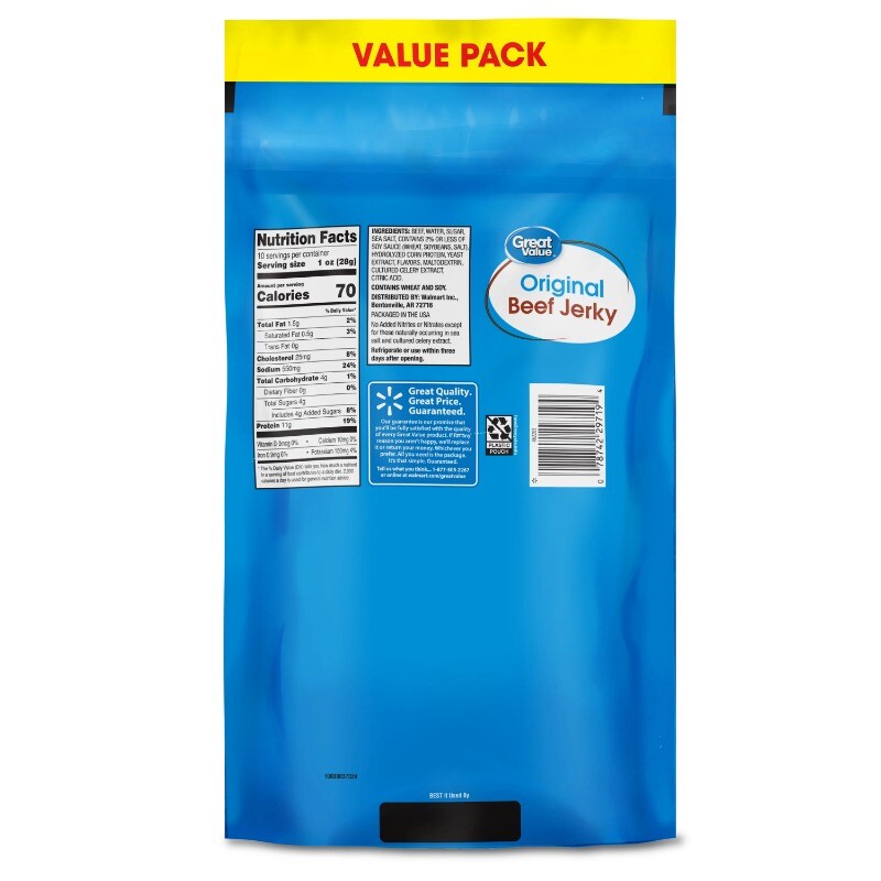 (2 pack) Great Value Original Beef Jerky Value Pack, 10 oz