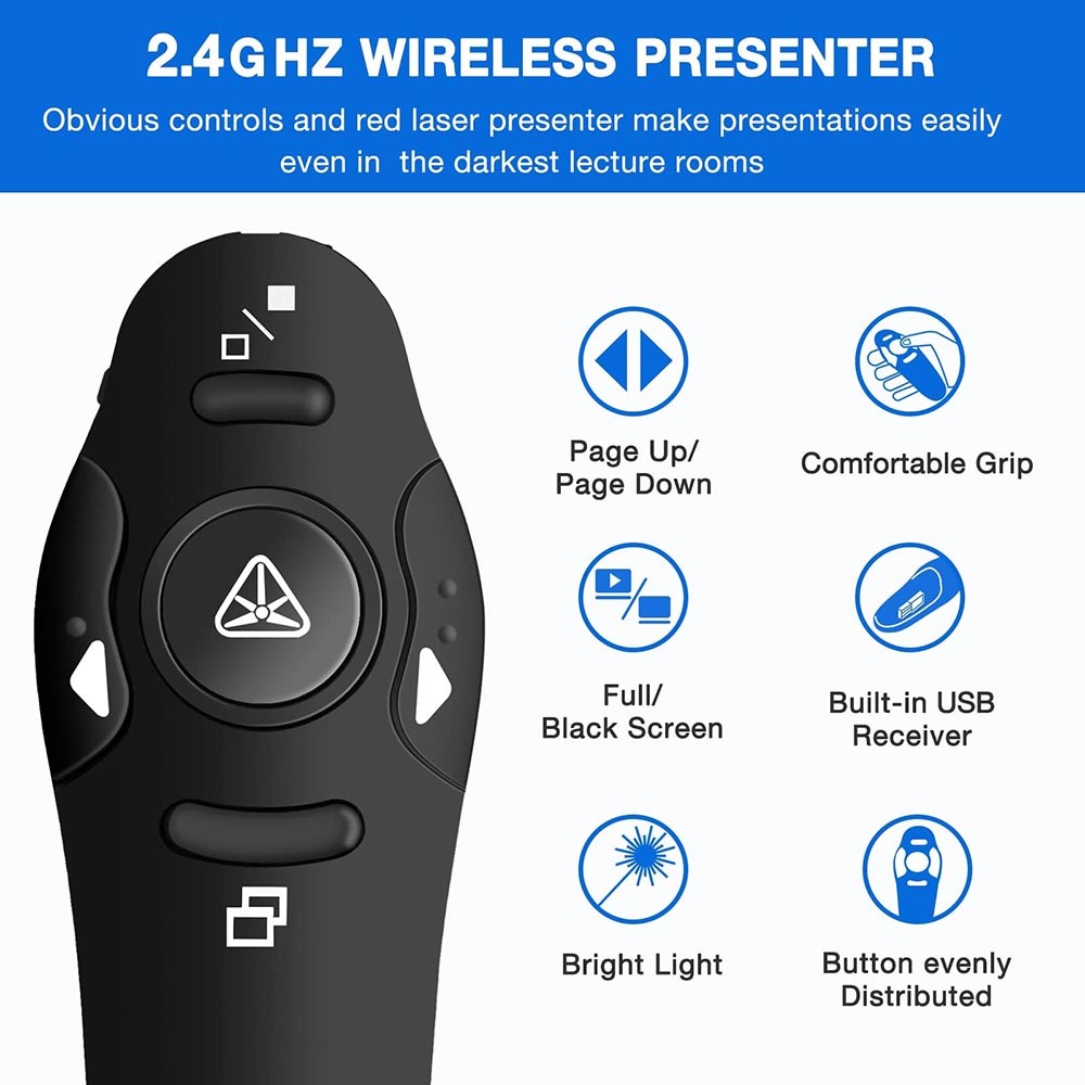 Lightweight Durable Sturdy Long-Lasting Range-Extended Wireless Presenter Remote