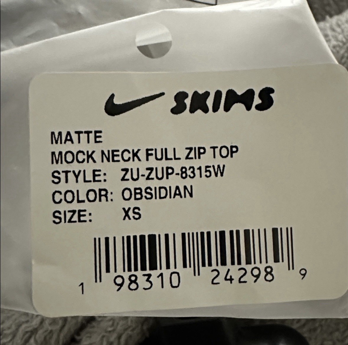 Nike x SKIMS Black Cropped Zip Activewear Top Long Sleeve Slim Mock Neck/XS