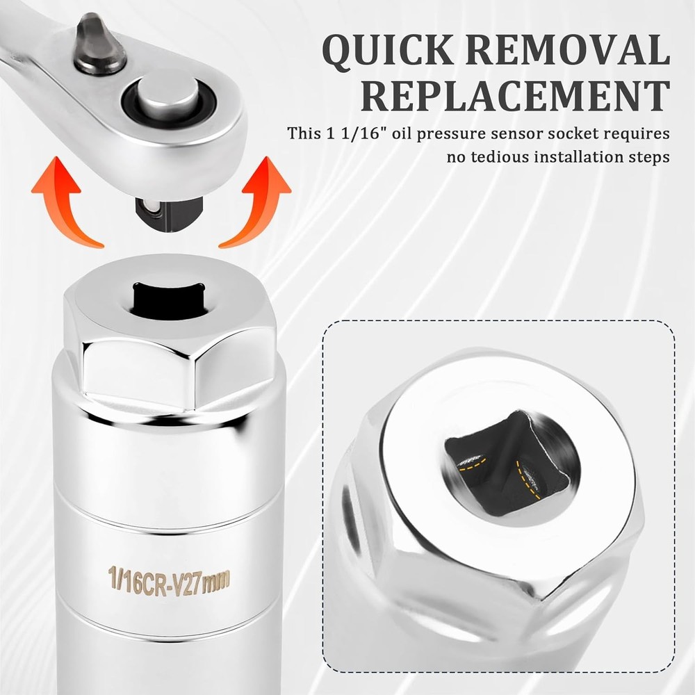 Oil Pressure Sensor Socket, Hexagonal Drive-27mm Socket for Removing Oil -Silver