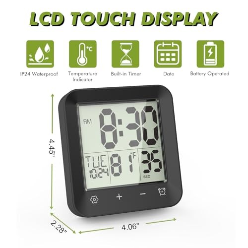 Shower Clock Waterproof Bathroom Timer, Digital Wall Clock with Countdown,