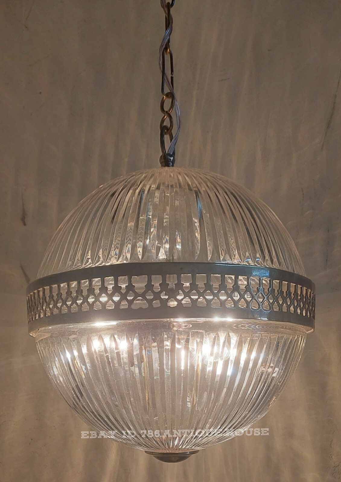 Antique Vintage Art Deco Brass & Glass Ship Ceiling Fixture Hanging Light Lamp