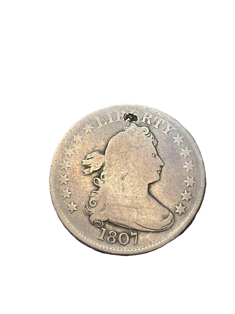 1807 Quarter Dollar, Draped Bust Heraldic Eagle Reverse, Obverse damage