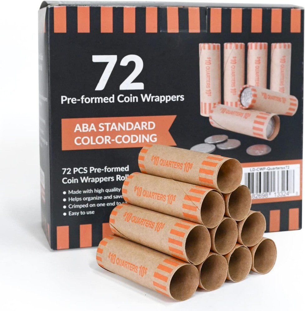 72 Ounce Coin Wrapper Rolls - Double-Wrapped Paper for Secure Quarters Storage