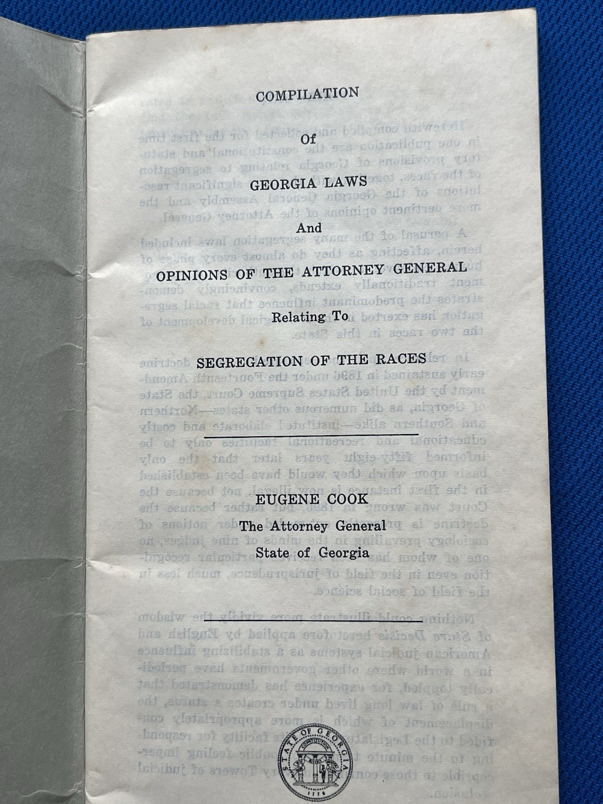 1956 Compilation of Georgia Laws Relating to Segregation of the Races Ga
