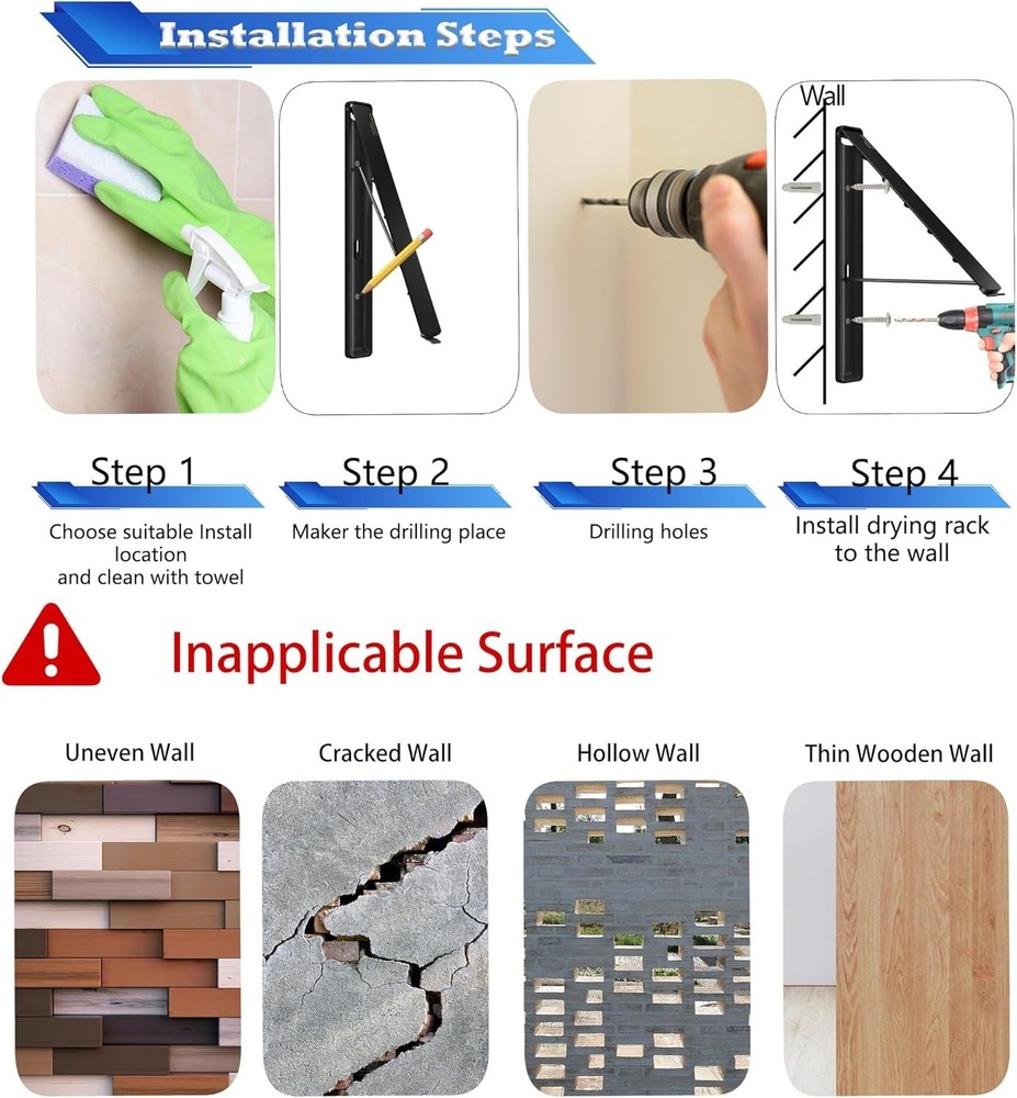 Clothes Drying Rack Wall Mounted Retractable Foldable Laundry Hanger