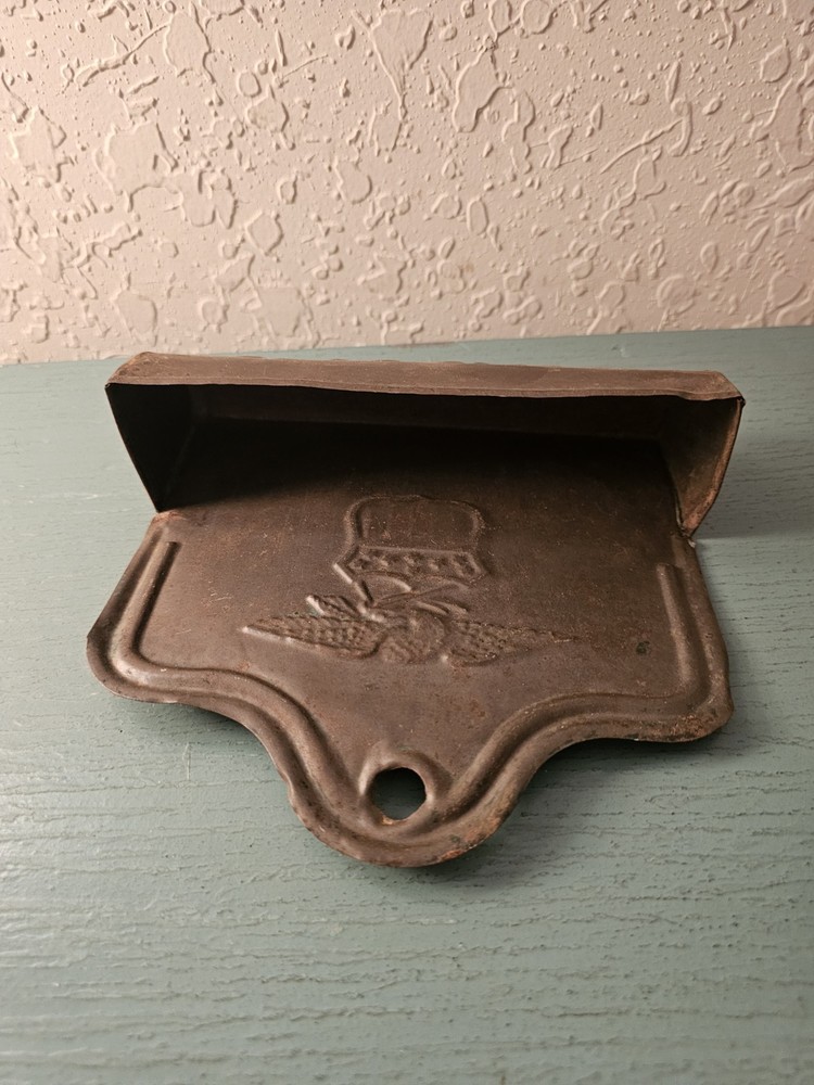 Antique Tin WallMounted Comb Case W/Embossed Eagle-Very Good
