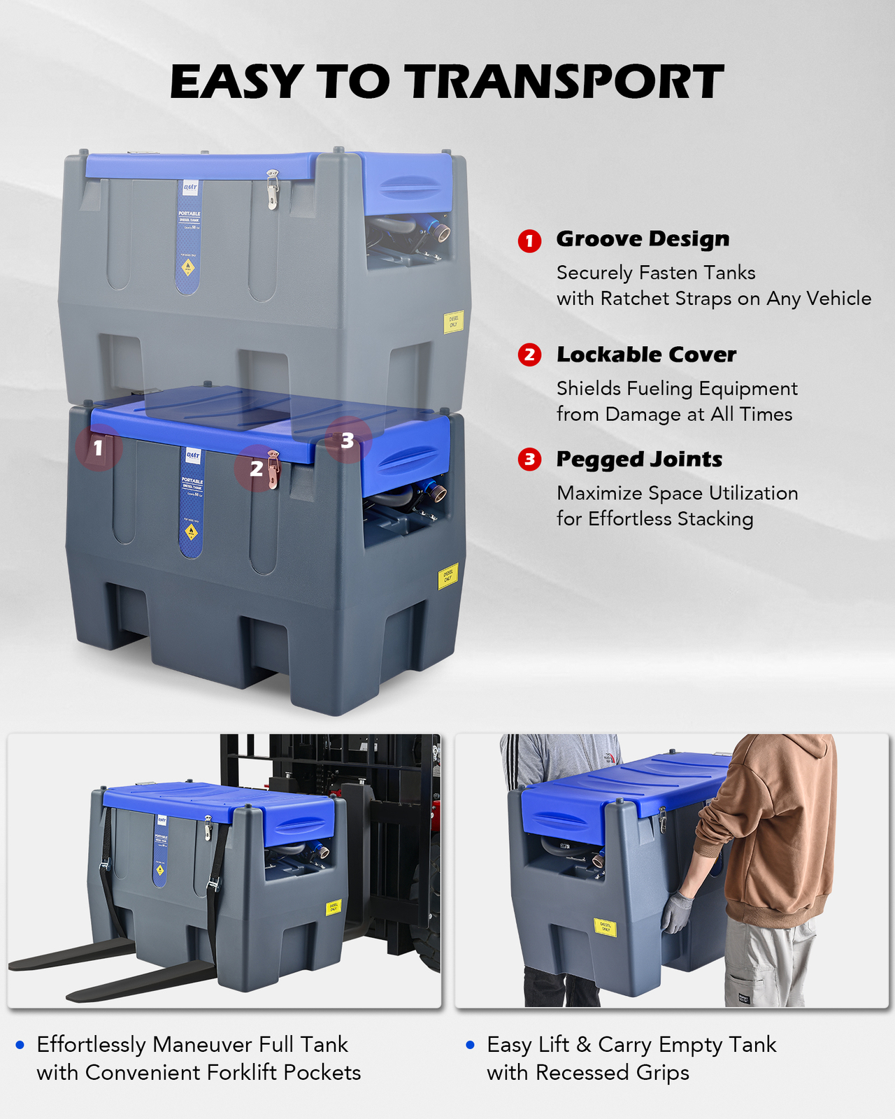 OMT 58gal Portable Fuel Tank Diesel Transfer Tank with 12V DC Pump 13.1ft Hose