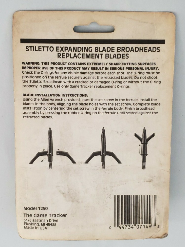 The Game Tracker Stiletto 100 Grain Replacement Broadhead Blades