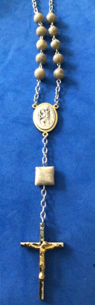 Michigan Petoskey Stone Auto Rosary Protection St Christopher Two Tone 8mm