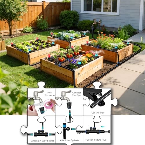 Drip Irrigation Kit for Garden, Automatic Watering System with Quick 60FT