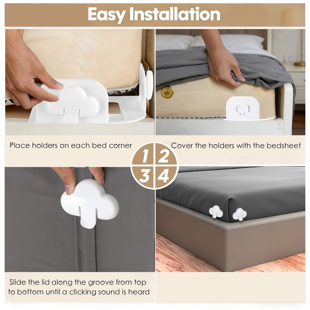 Bed Sheet Holders for Corners, Fitted Sheet Clips Keep Sheets Firm & Tight, M...