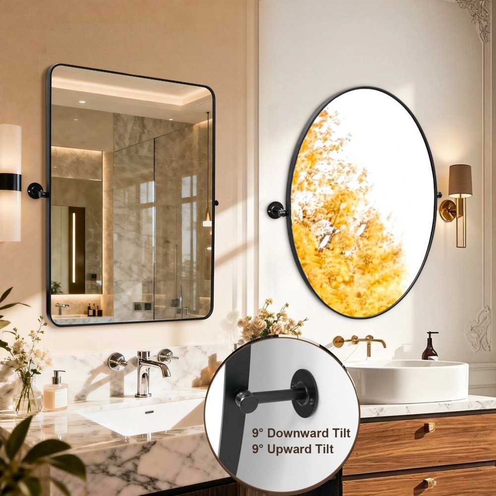 Black Metal Framed Pivot Rectangle/ Oval Bathroom Mirror Vanity Mirrors for Wall