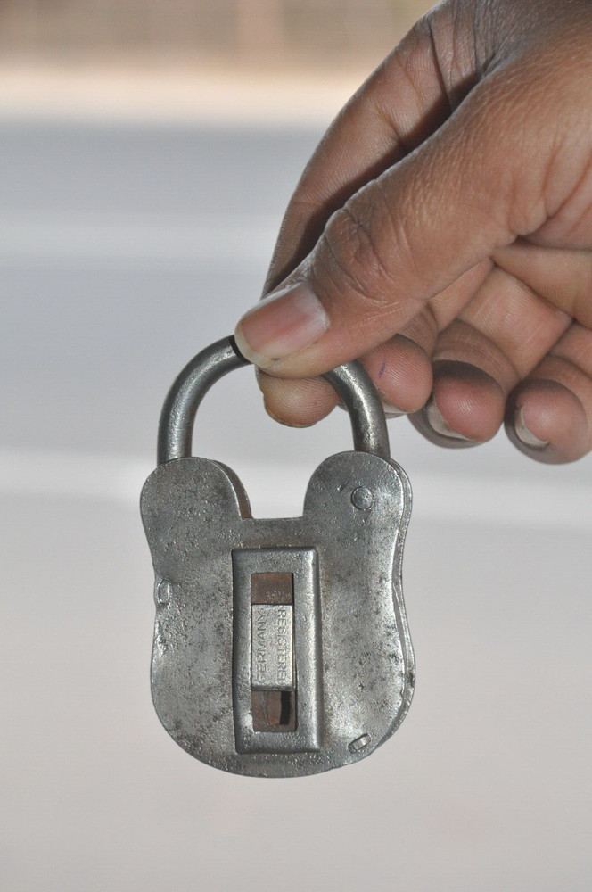 Vintage Iron Handcrafted Unique Shape Flat German Padlock