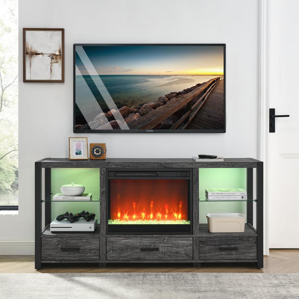 23''Electric Fireplace Insert with Crystal&Realistic Flame Remote Control w/Time