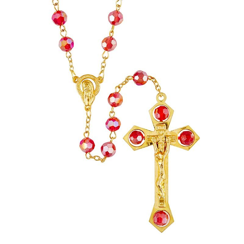Four Evangelist Ruby Bead Rosary With Gift Box - 22" Long(J5663)