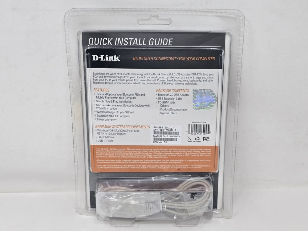 D-Link DBT-120 Bluetooth 2.0 USB Adapter - New & Sealed