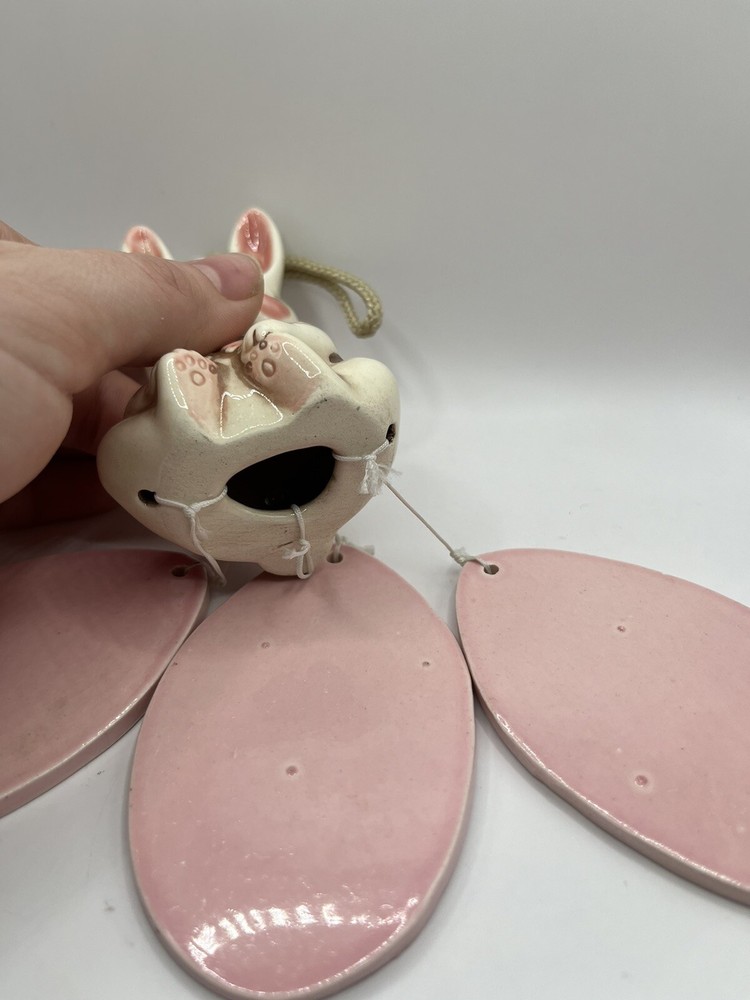 Rabbit Wind Chime Vintage Ceramic Bunny Easter Pink