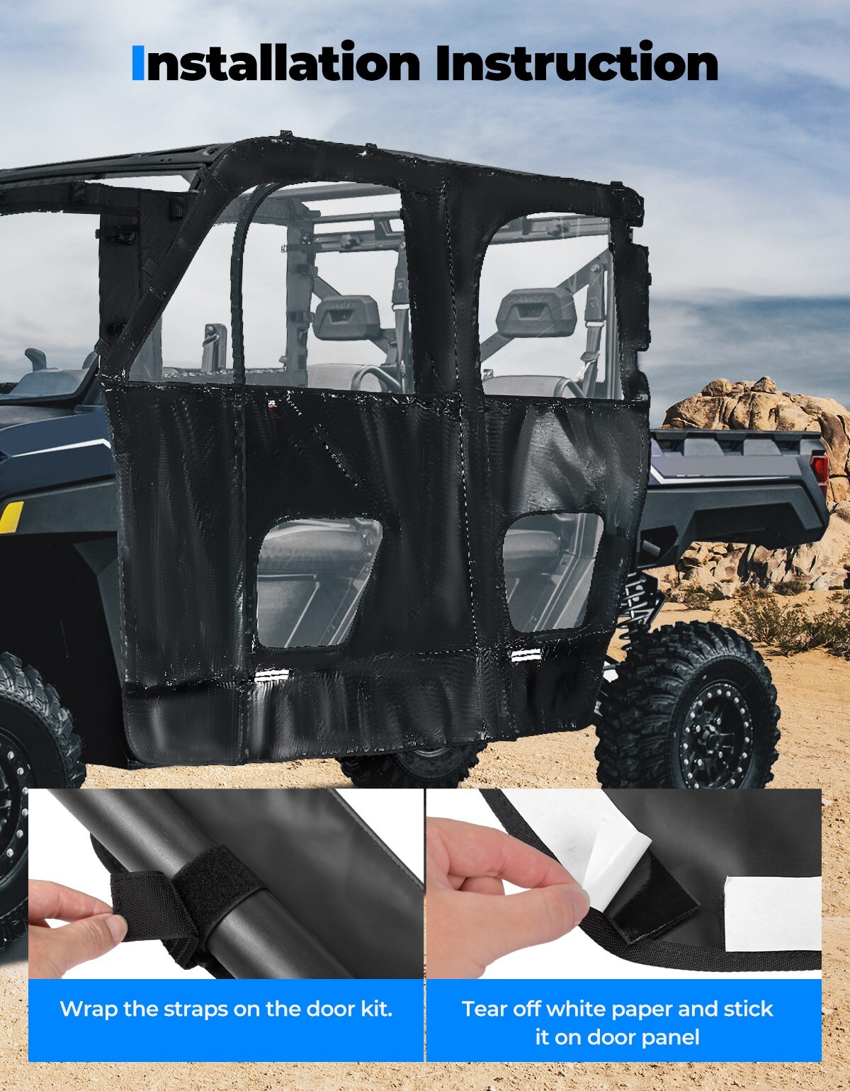 UTV Soft Cab Enclosure Full Door for Polaris Ranger CREW XP 1000 19-24
