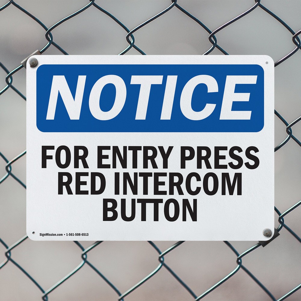 (2 Pack) For Entry Press Red Intercom Button OSHA Notice Sign Decal Metal
